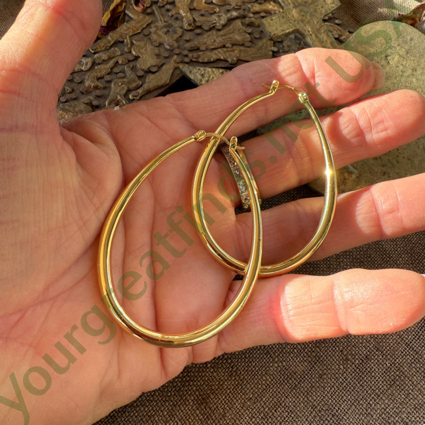 Gold Vermeil Sterling Silver Long Hoop Pierced Earrings earrings