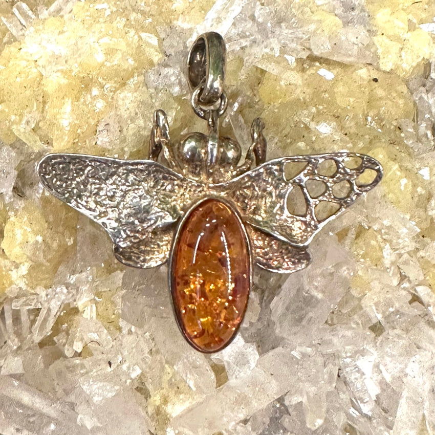Gold Washed Sterling Silver Amber Bee Pendant