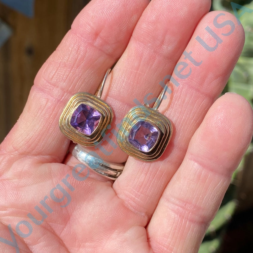 Gold Washed Sterling Silver Bright Amethyst Pierced Earrings