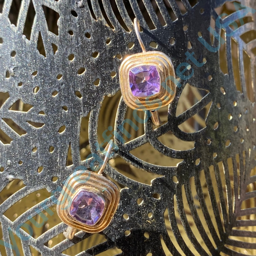 Gold Washed Sterling Silver Bright Amethyst Pierced Earrings