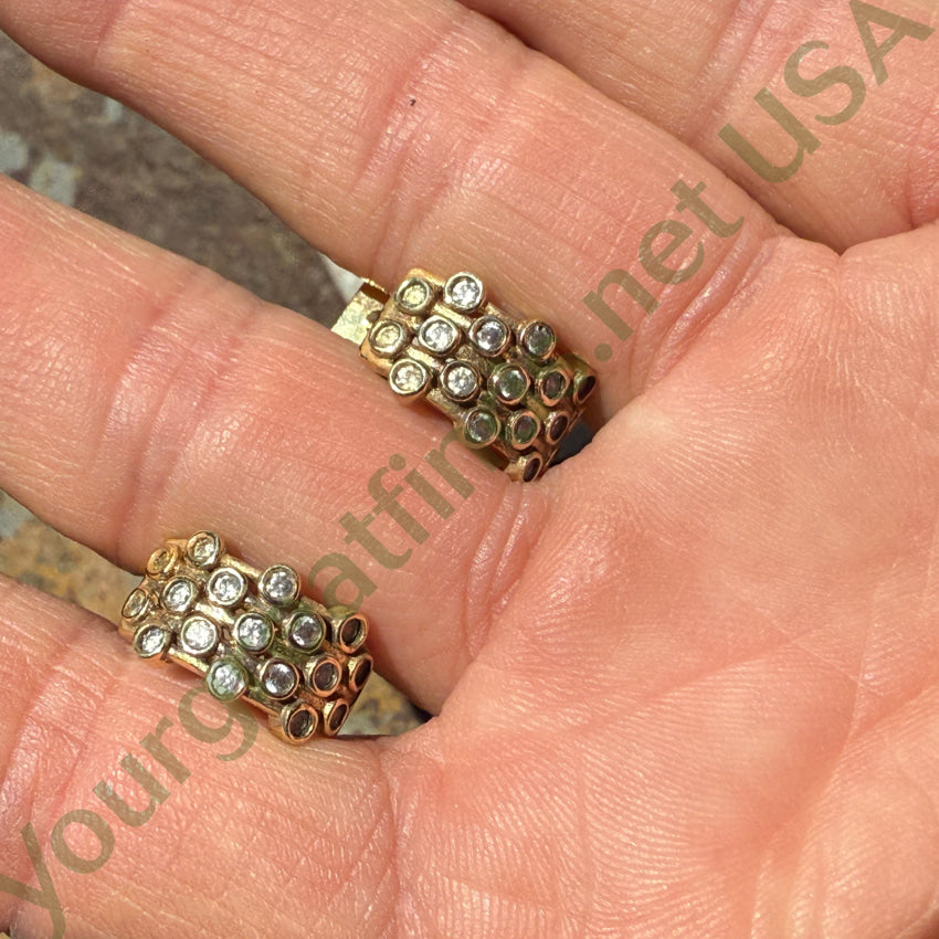 Gold Washed Sterling Silver CZ Hoop Pierced Earrings necklace