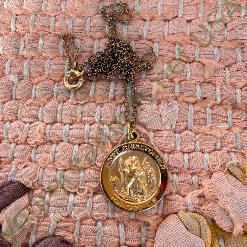 Goldtone Saint Christopher Pendant w/ 1/20 12k Gold Vintage Chain necklace