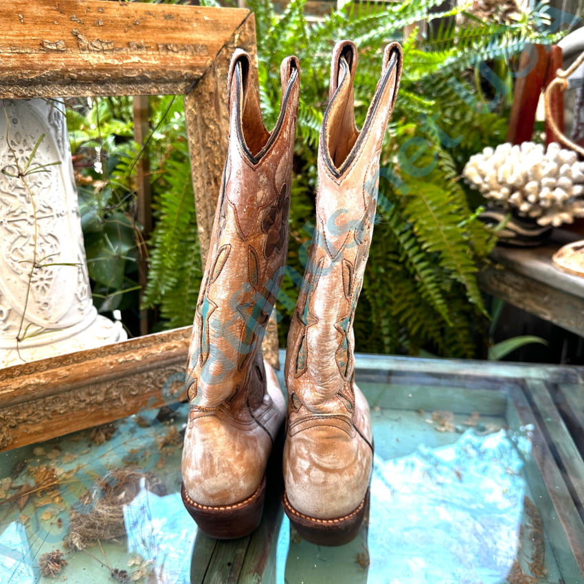 Gorgeous Bed Stu Pearly Beige Cowgirl Boots Birds & Flowers 6.5 Cowgirl Boots