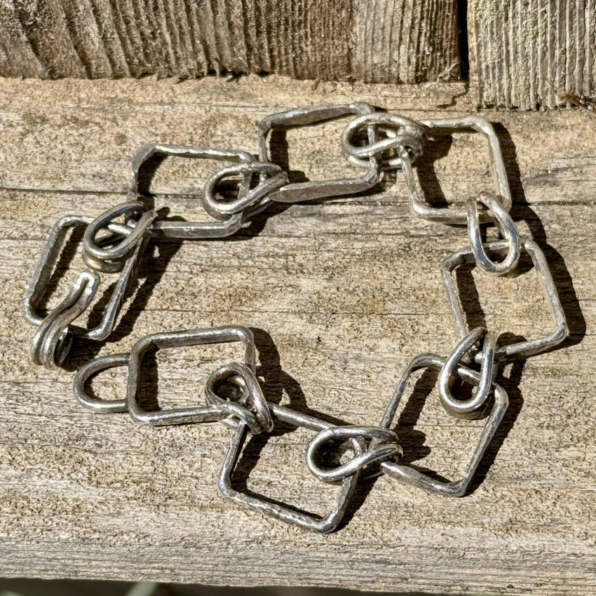 Hammered Sterling Silver Bracelet Large Rectangular Links bracelet