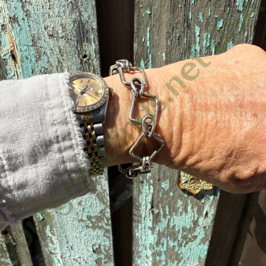 Hammered Sterling Silver Bracelet Large Rectangular Links bracelet