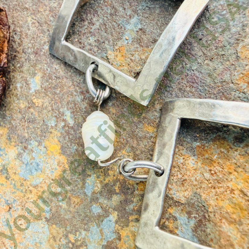 Hammered Sterling Silver & Freshwater Pearl Panel Bracelet bracelet