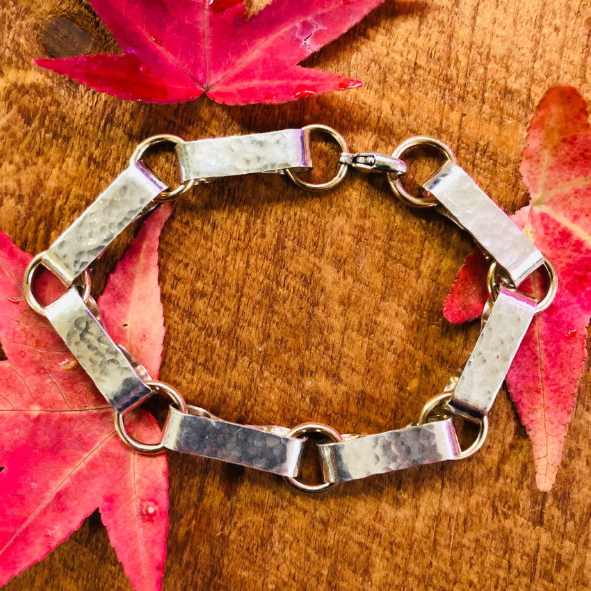 Hammered Sterling Silver & Gold Large Link Bracelet Bracelet