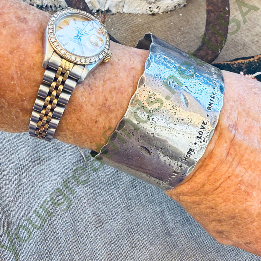 Hammered Wide Sterling Silver Cuff Bracelet 2018 Inspirational bracelet