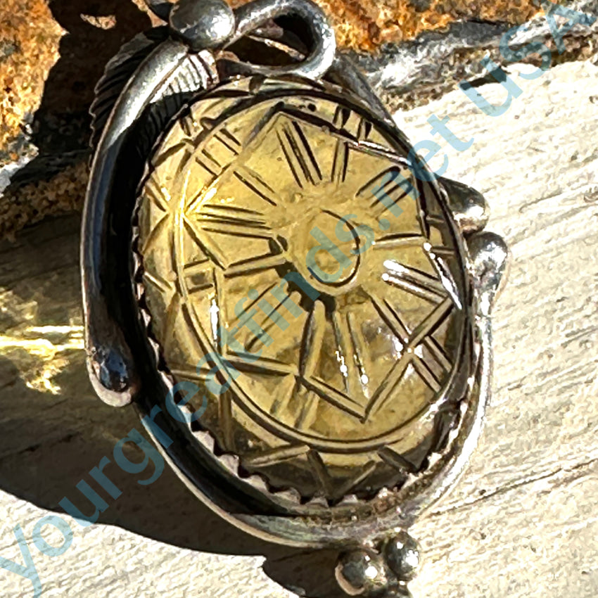 Hand Carved Golden Citrine & Sterling Silver Pendant Pendant