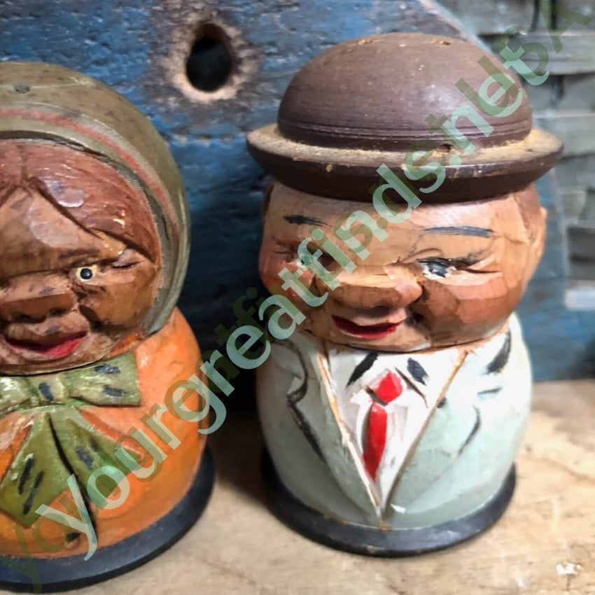 Hand Carved Wood German Stout Man Woman Salt Pepper Shakers Yourgreatfinds