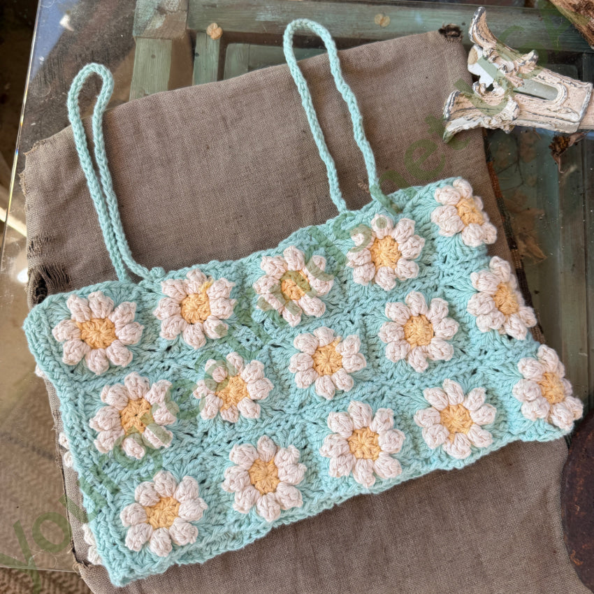 Hand Crochet Daisy Sun Top halter top