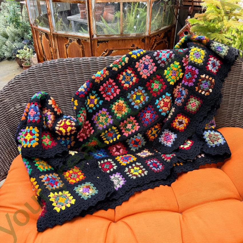 Hand Crochet Vintage Granny Squares Afghan Blanket Throw blanket