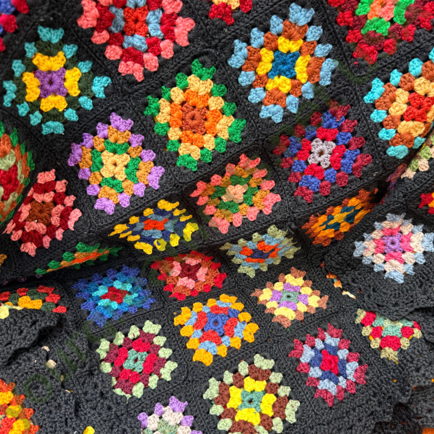 Hand Crochet Vintage Granny Squares Afghan Blanket Throw blanket