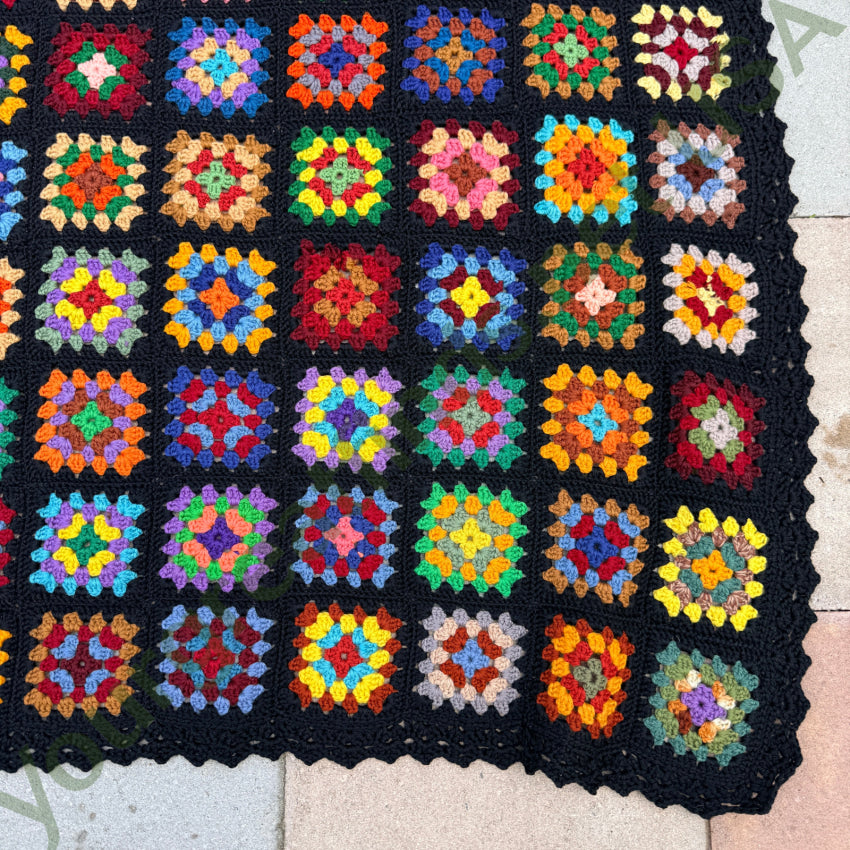 Hand Crochet Vintage Granny Squares Afghan Blanket Throw