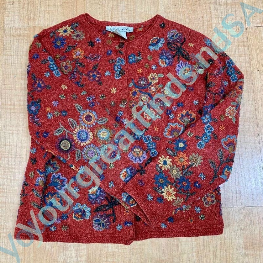 Hand Embroidered Rust Silk Sweater by David Brooks Vintage Size Small Yourgreatfinds