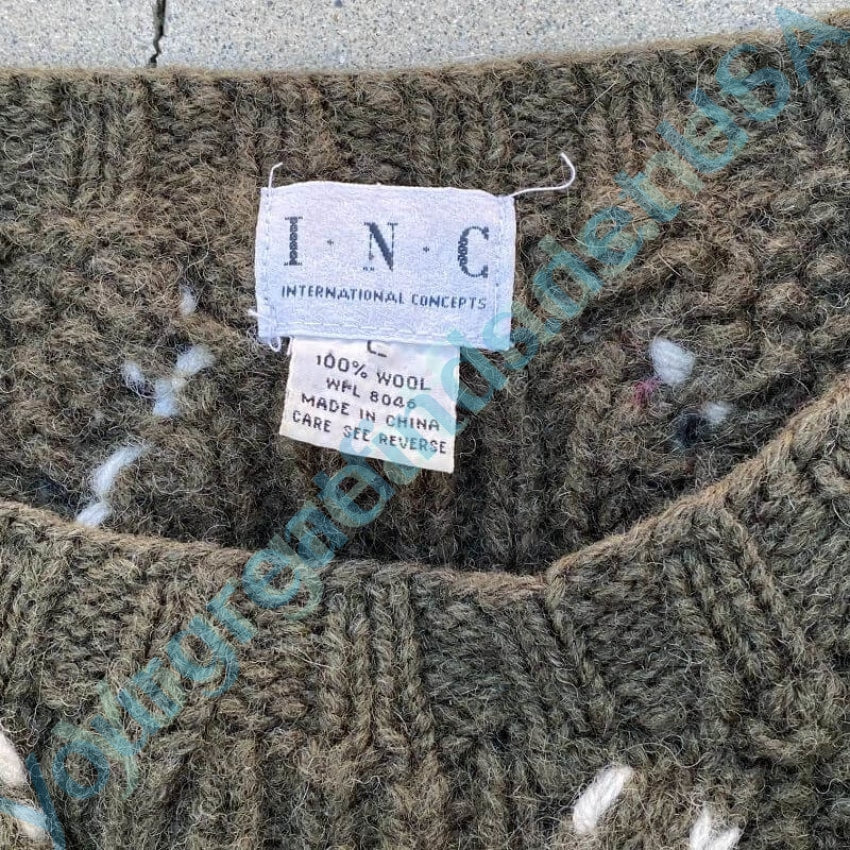 Hand Knitted Wool Sweater In Moss Green Size Large Yourgreatfinds
