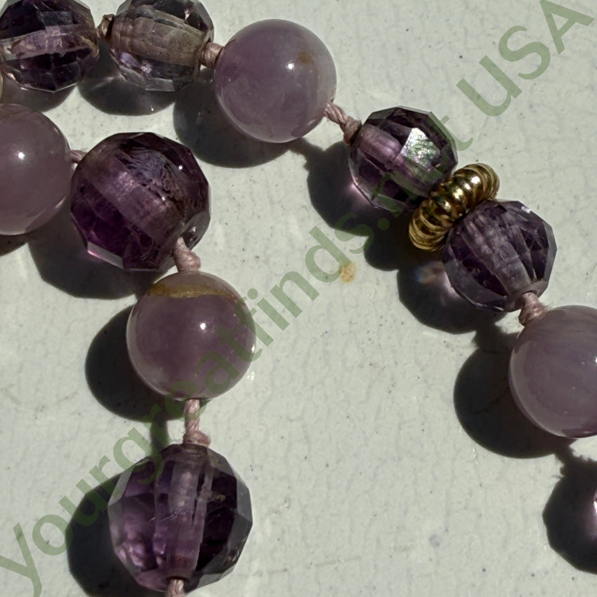 Hand Knotted Pearl & Amethyst Beaded Necklace 35’’ L necklace
