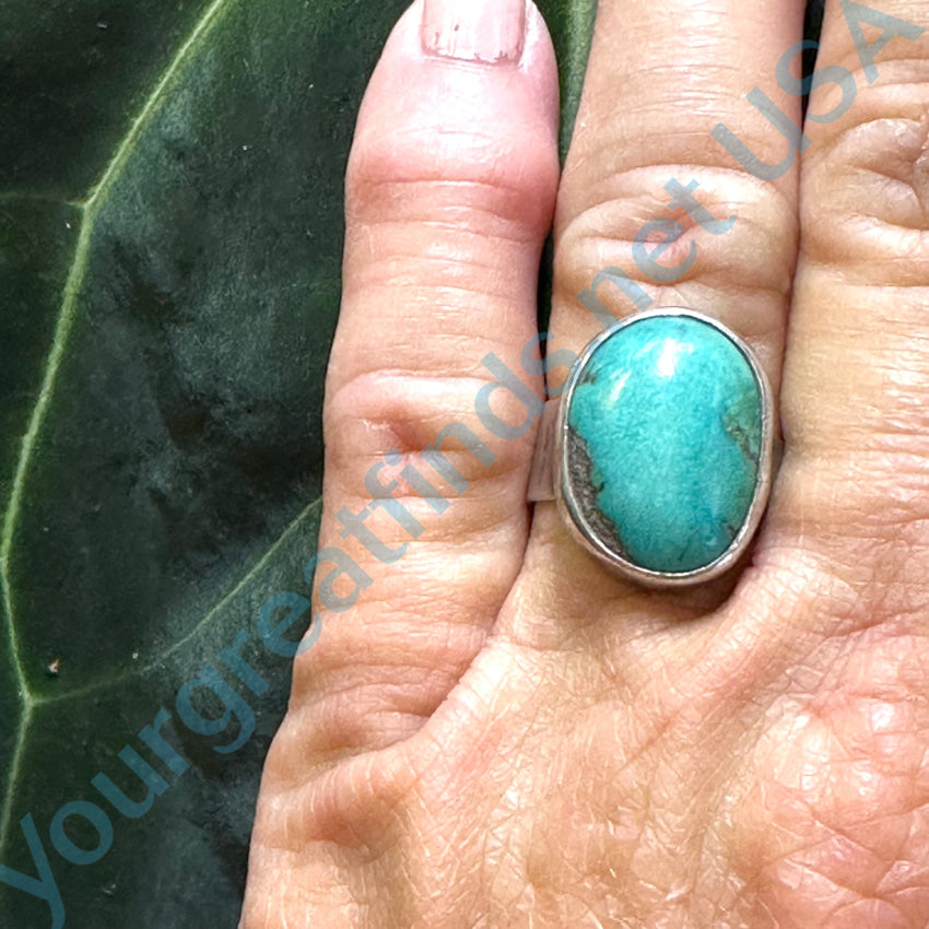 Hand Wrought Southwestern Sterling Silver & Turquoise Ring Size 7.25