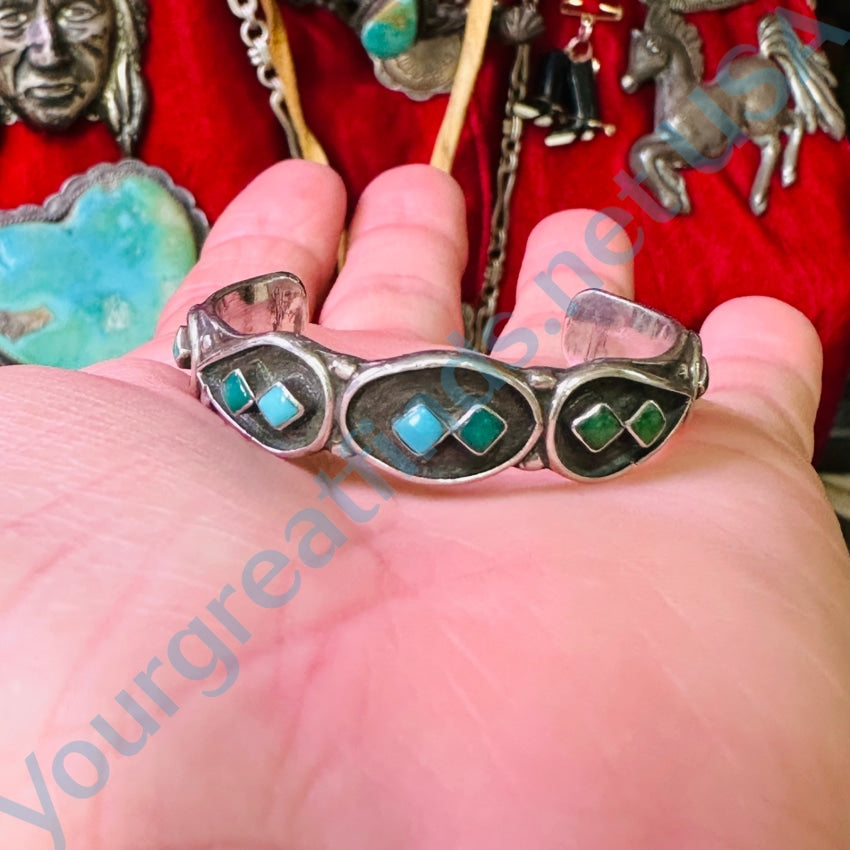 Heavy Navajo Turquoise Sterling Silver Childs Bracelet Fred Harvey