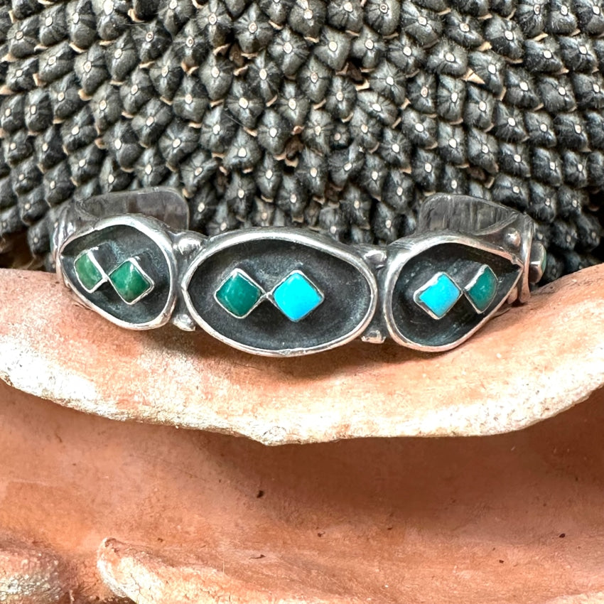 Heavy Navajo Turquoise Sterling Silver Child’s Bracelet Fred Harvey