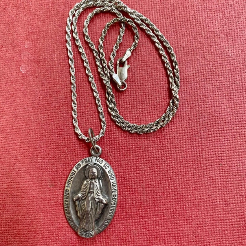 Heavy Solid Sterling Silver Catholic Miraculous Mary Necklace Yourgreatfinds