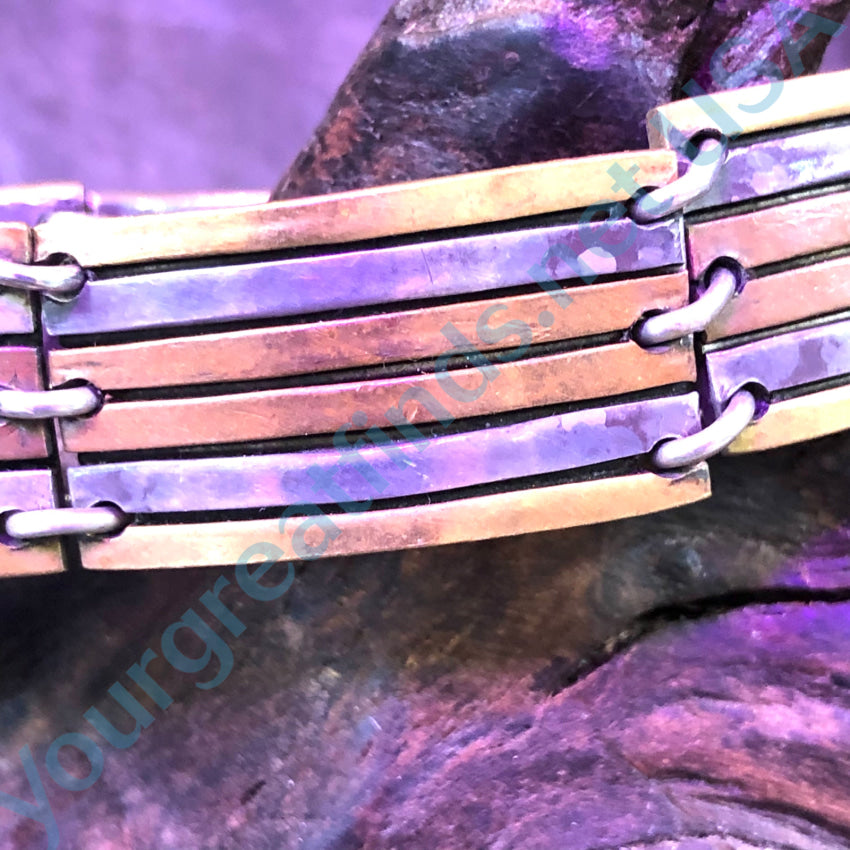 Heavy Tri-Metal Sterling Silver Copper Brass Panel Bracelet Brass