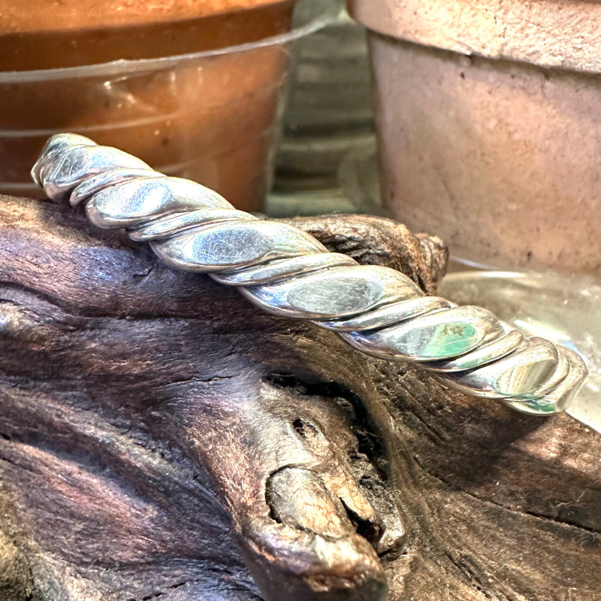 Heavy Vintage Solid Sterling Silver Twisted Hammered Cuff Bracelet