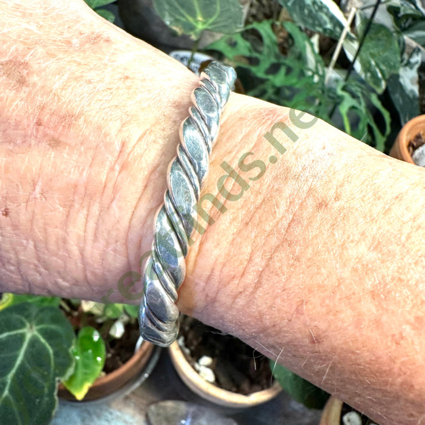 Heavy Vintage Solid Sterling Silver Twisted Hammered Cuff Bracelet