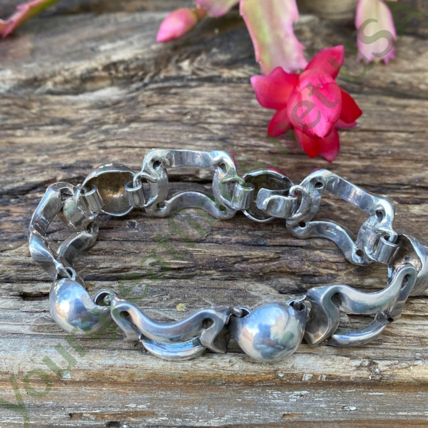 Heavy Vintage Sterling Silver Orb Chain Bracelet