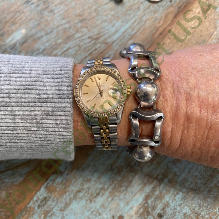 Heavy Vintage Sterling Silver Orb Chain Bracelet