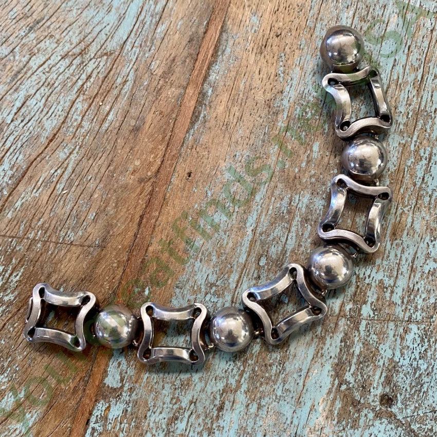 Heavy Vintage Sterling Silver Orb Chain Bracelet