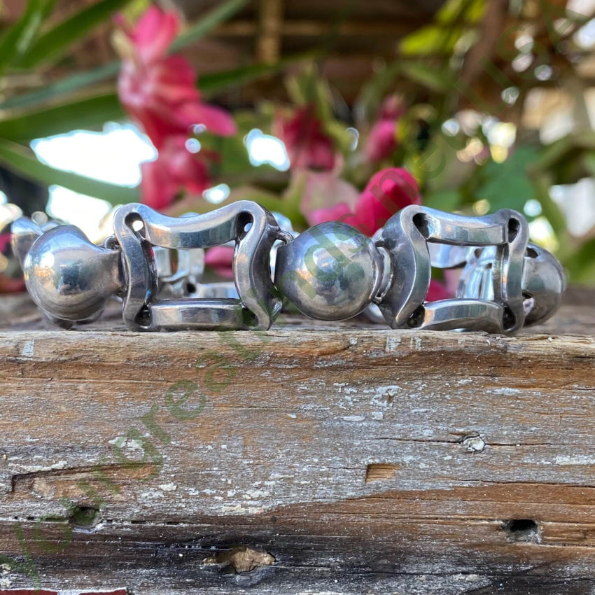 Heavy Vintage Sterling Silver Orb Chain Bracelet