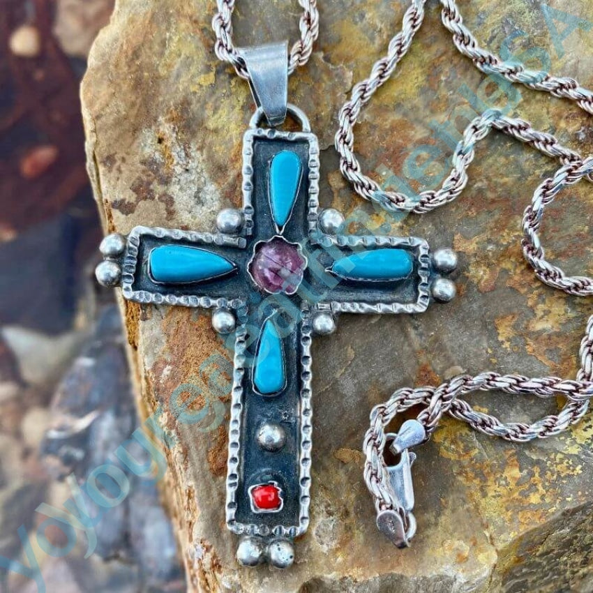 Holy Cross Pendant and Chain Necklace with Faux Stones Yourgreatfinds