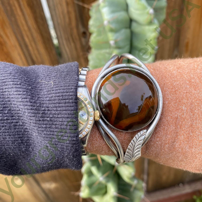 Hopi Pat Honanie Sterling Silver Petrified Wood Bracelet
