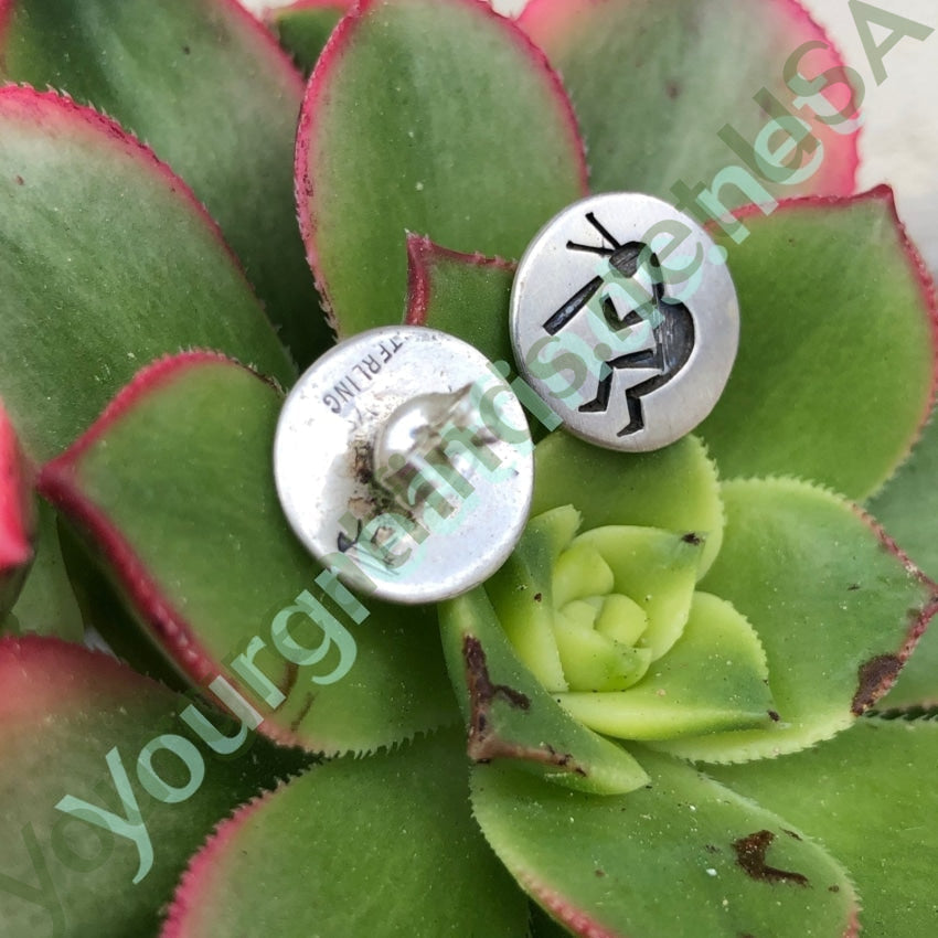 Hopi Silver Stud Earrings with Kokopelli in Overlay Sterling Pierced Yourgreatfinds