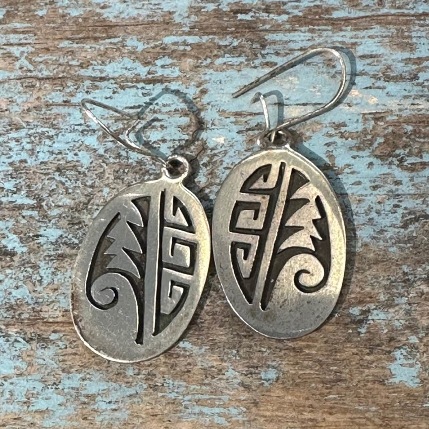 Hopi-Style Sterling Silver Overlay Pierced Earrings