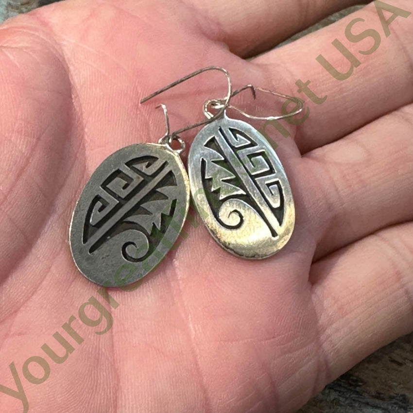 Hopi-Style Sterling Silver Overlay Pierced Earrings