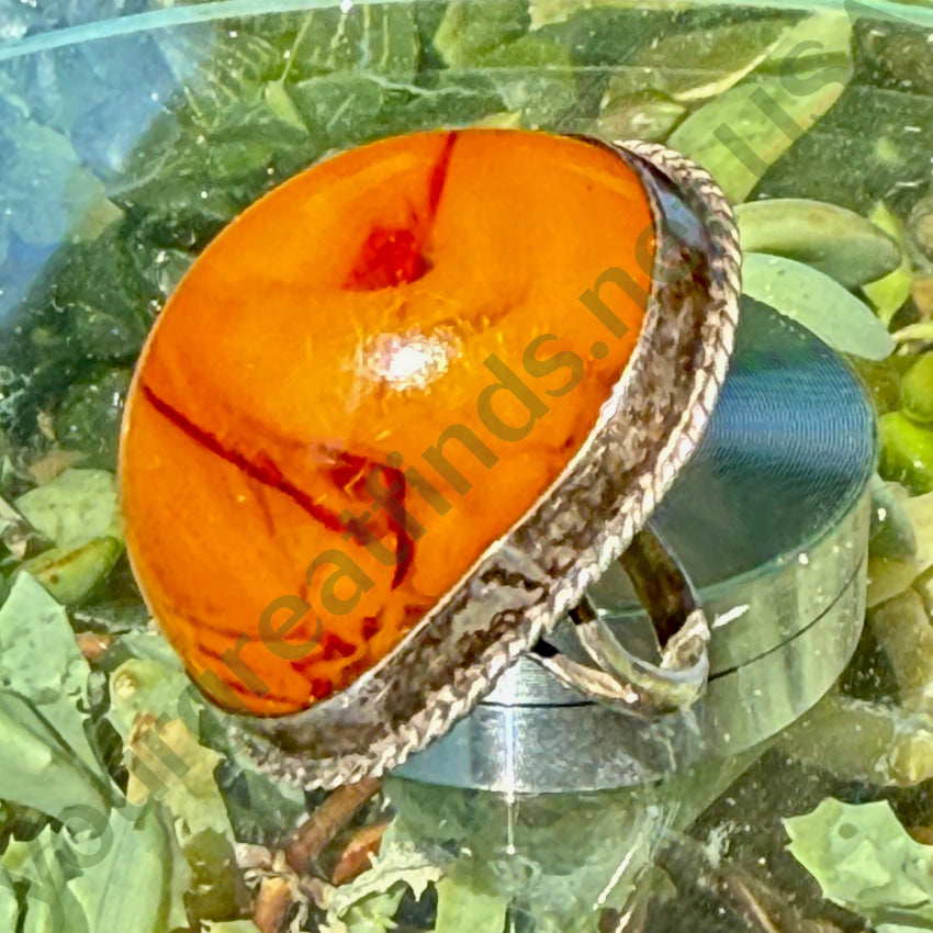 Huge Amber Ring Sterling Silver Size 7 Adjustable ring