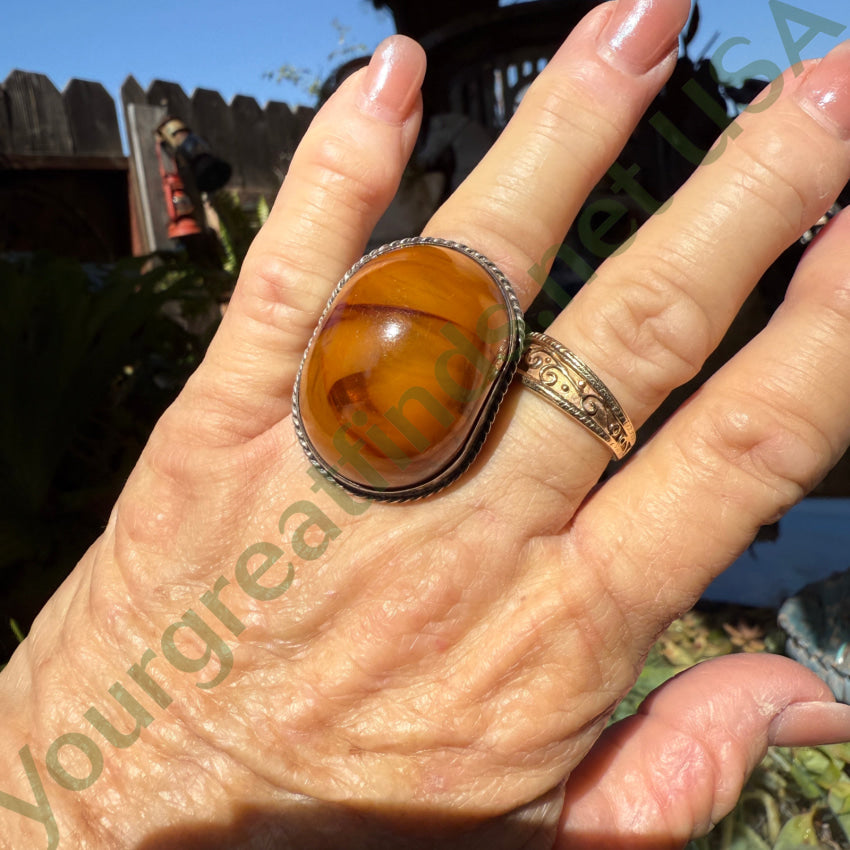 Huge Amber Ring Sterling Silver Size 7 Adjustable ring