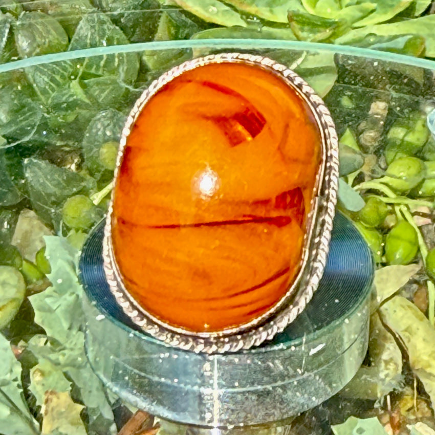 Huge Amber Ring Sterling Silver Size 7 Adjustable ring