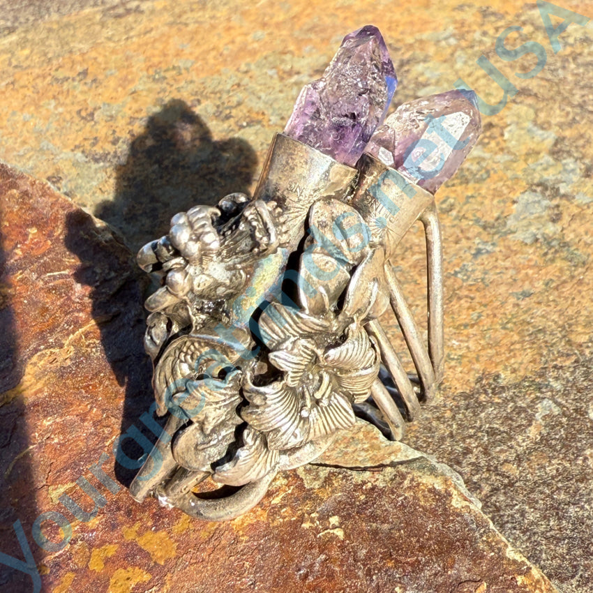 Huge Artisan Triple Amethyst Point Floral Dragon Ring Size 8 925 Ring