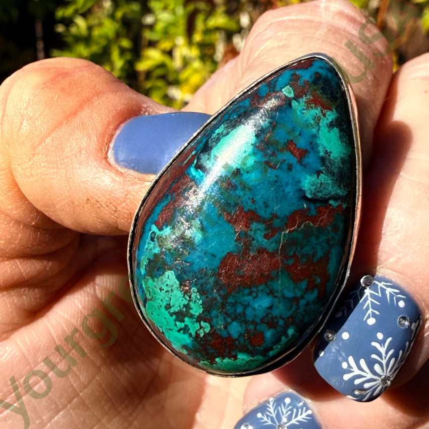 Huge Chrysocolla Sterling Silver Ring Signed Size 6 3/4 ring