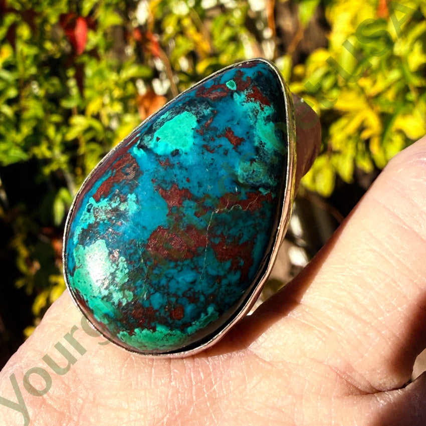 Huge Chrysocolla Sterling Silver Ring Signed Size 6 3/4 ring