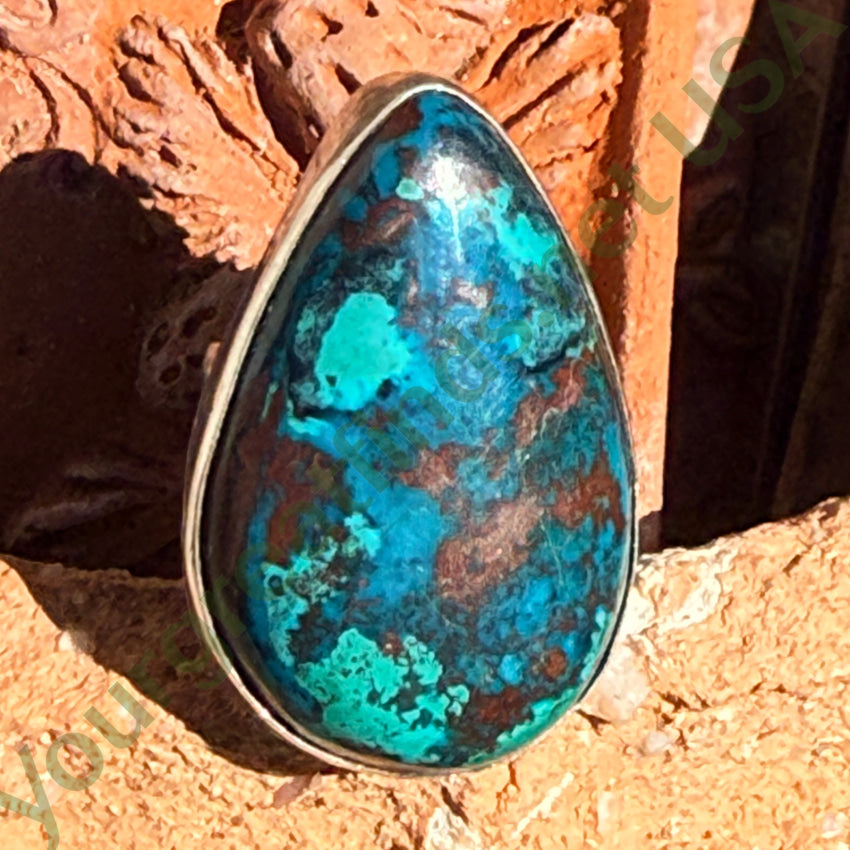 Huge Chrysocolla Sterling Silver Ring Signed Size 6 3/4 ring