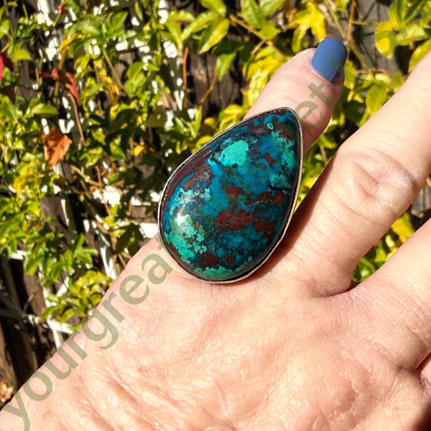 Huge Chrysocolla Sterling Silver Ring Signed Size 6 3/4 ring