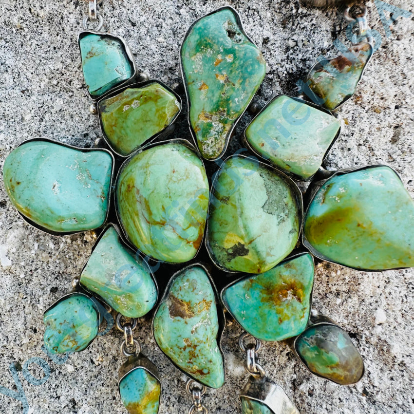 Huge Chunky Sterling Silver & Turquoise Cluster Necklace Necklace