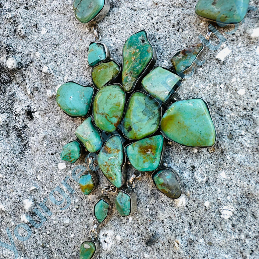 Huge Chunky Sterling Silver & Turquoise Cluster Necklace Necklace