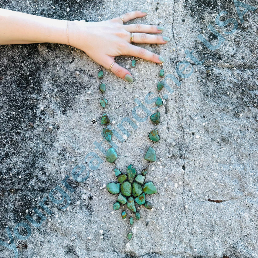 Huge Chunky Sterling Silver & Turquoise Cluster Necklace Necklace