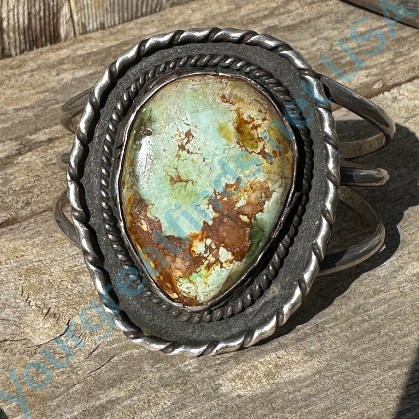 Huge Navajo Sterling Silver Cuff Bracelet Natural Green Brown Turquoise Bracelet