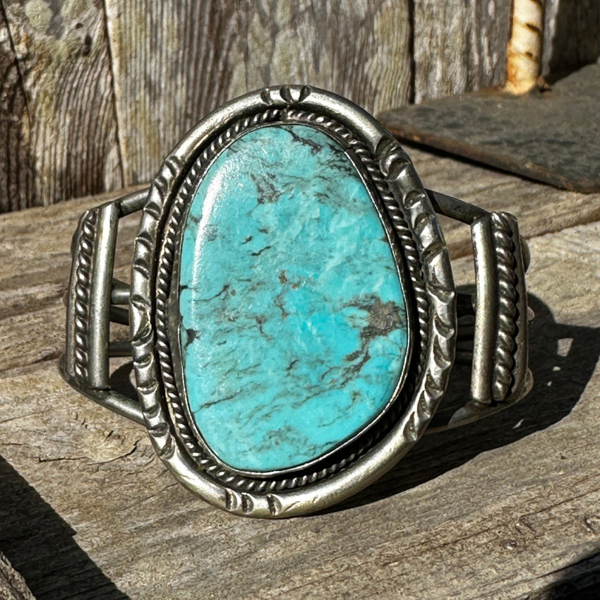 Huge Navajo Sterling Silver & Turquoise Cuff Bracelet Bracelet